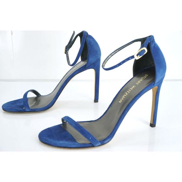 Stuart Weitzman Nudistsong Blue Suede Ankle Strappy Sandals - Picture 3 of 10
